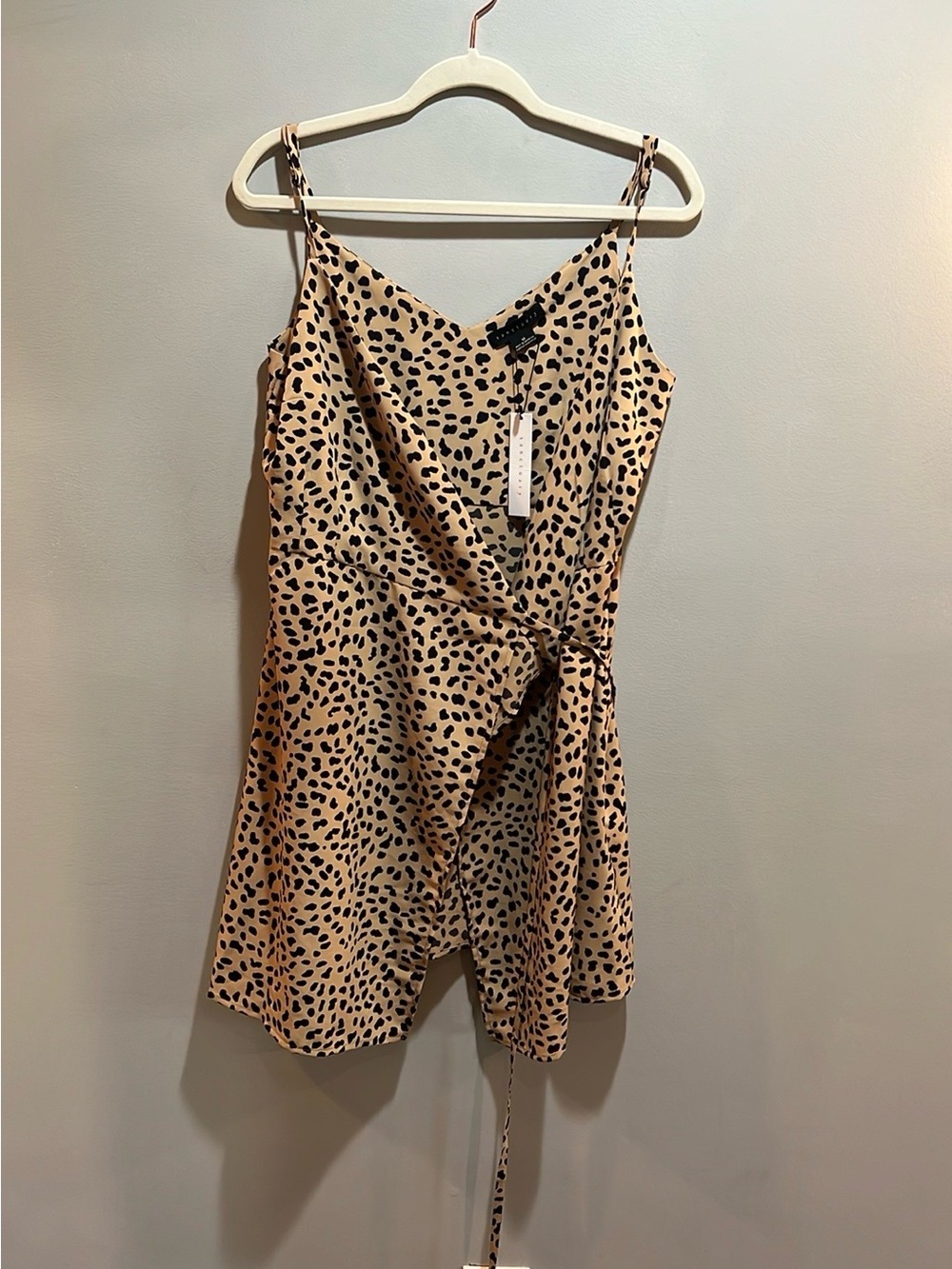 Sanctuary Leopard Wrap Mini Dress Beige Black Date Night Chic - Picture 3 of 8